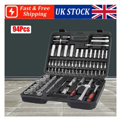 94Pc Socket Set 1/2"1/4" Screwdriver Bit Torx Ratchet Tool Kit Black