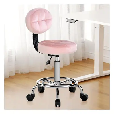 (Pink) Round Swivel Office Stool with Foot Rest