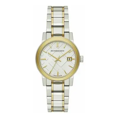 Burberry The City Engraved Check Ladies Watch BU9115|Silver Dial|Dual Tone Strap