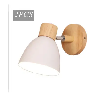 2X Modern Wall Light Wood Nordic Wall Sconce White Retro Vintage Wall Lamp for Indoor Bedroom Ca