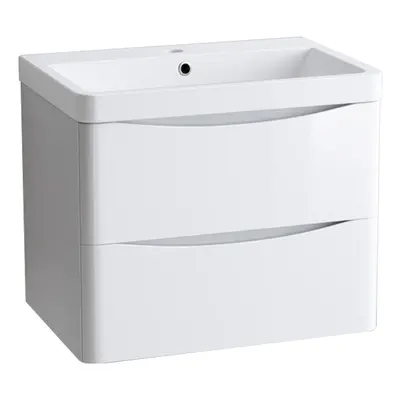 NRG 600mm Gloss White Drawer Wall Hung Bathroom Cabinet Vanity Sink Unit with Basin