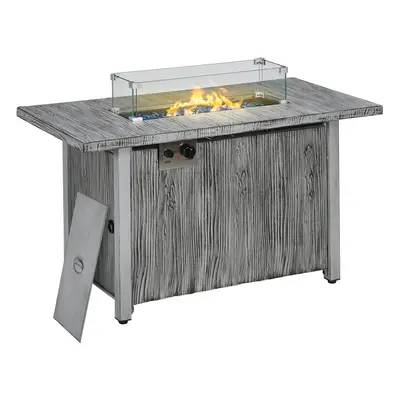 Outsunny Gas Fire Pit Table with 50,000 BTU Burner, Cover, Glass Screen, Grey