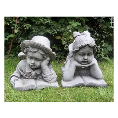 Boy and Girl Laying and Reading Garden Ornaments Figurine Statues