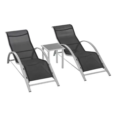 Patio Outdoor 3Pcs Recliner Sun Lounger Beach Chair Glass Table Set