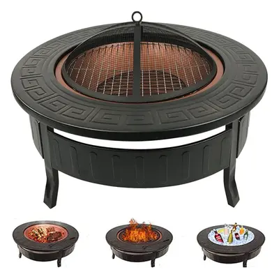 RayGar in Round Fire Pit BBQ Ice Pit Patio Heater Stove Brazier Metal Outdoor Garden Firepit + P