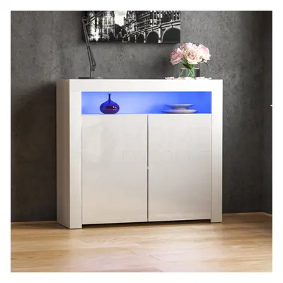 (White) Nova Door LED Sideboard Wide Shelf Gloss Cabinet