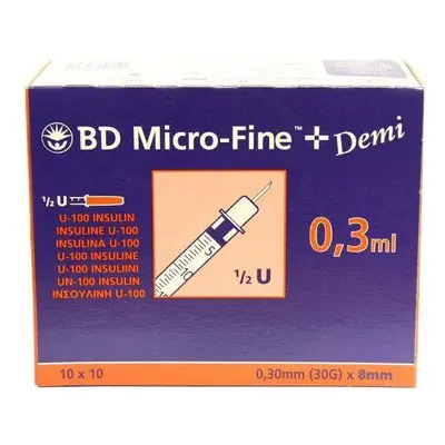 2X BD Micro-Fine Demi 0.3ml Syringe 0.3mm (30G) x 8mm pack of