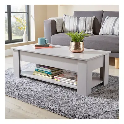 (Grey) Lift Up Top Coffee Table Storage Area Magazine Shelf