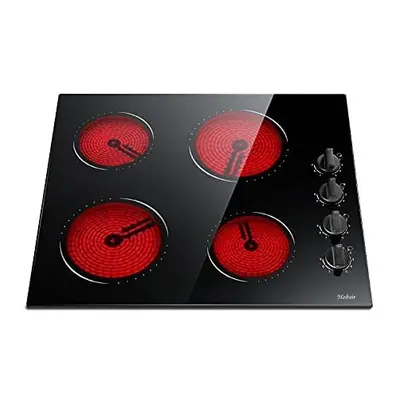 Ceramic Hob Zones Built in Electric Hob with Knobs 6000W Ceramic Hob 60cm with Non-abrasive Blac