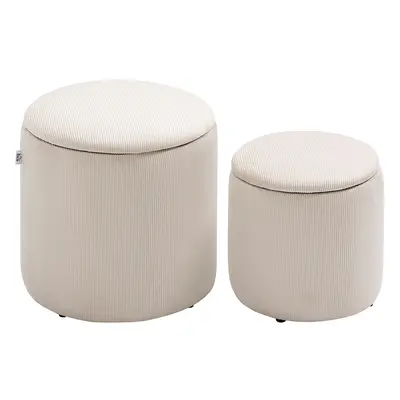 HOMCOM Modern Fabric Storage Ottoman with Removable Lid, Set of 2, Cream White