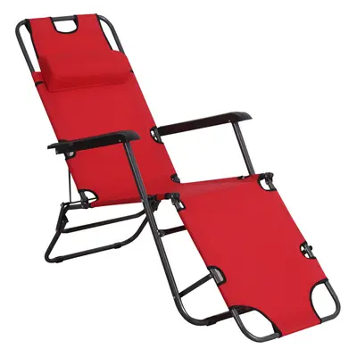 Outsunny in Outdoor Folding Sun Lounger w/ Adjustable Back and Pillow Red