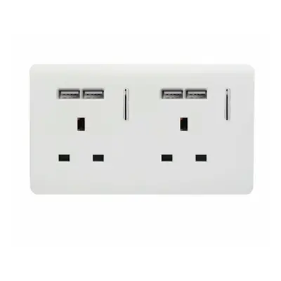 Trendi Gang Artistic Modern Glossy Amp x 2.1mA USB Switched Plug Socket White (4 Pack)