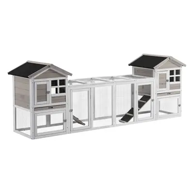 PawHut 2-In-1 Rabbit Hutch w/ Double House, Run Box, Slide-Out Tray, Ramp