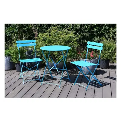 Eve Blue Metal Bistro Garden Set Folding 3pc Set.