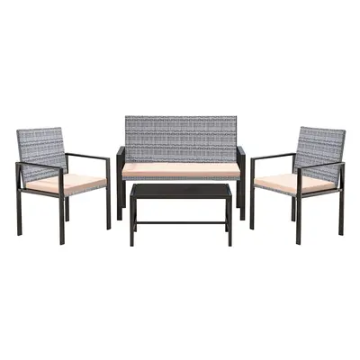 4 Pieces Grey Patio Furniture Set with Glass Coffee Table