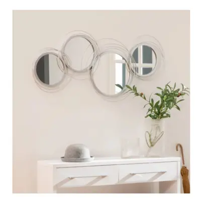 Round Wall Mirror Contemporary Home Room Decor Large Silver Metal Decorative Modern Set