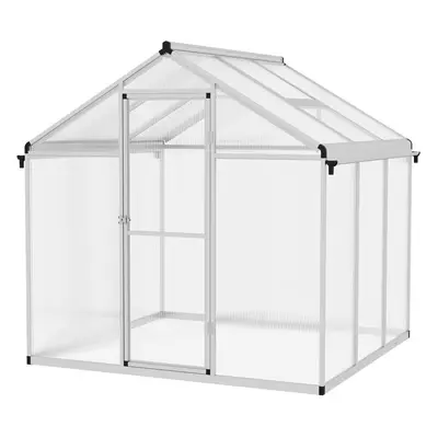 Outsunny 6x6ft Aluminium Greenhouse with/ Door Window Galvanised Base PC Panel