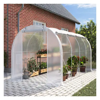 (4M*3M*2M) White Outdoor Polytunnel Garden Grow Greenhouse Roll-up Side Walls Poly Tunnel