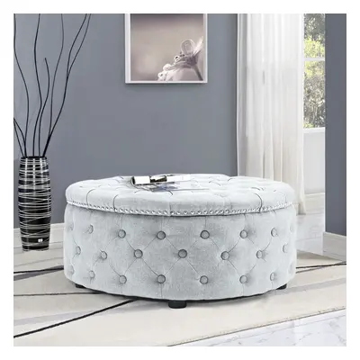 (Grey White) Round Upholstered Chesterfield Footstool Pouffe Foot Stool Seat