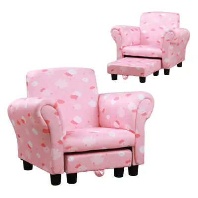 HOMCOM Kids Armchair Toddler Sofa Seat Set with Footrest Padding Couch Pink