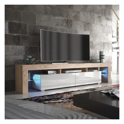 TV Unit 200cm LED Creative Furniture Oak & White Gloss Doors