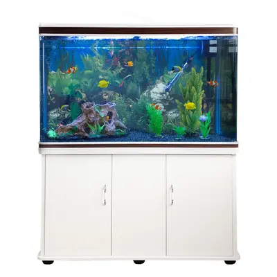 Fish Tank Aquarium White Cabinet Complete Set Up Tropical Marine 4ft Litre