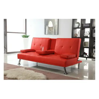 (Red) Yamba Faux Leather Sofa Bed