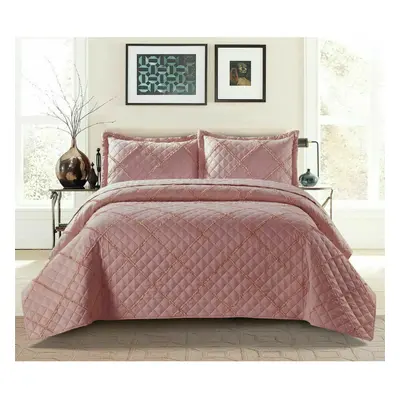 (Pink, King) 3Pcs Raffle Bedspread Quilted Embossed Bed Throw and pillow case in all Sizes