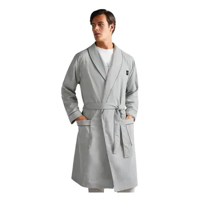 (S/M, Heather Grey) Ted Baker Mens Brushed Ponte Robe Pockets Contrast Piping Dressing Gown