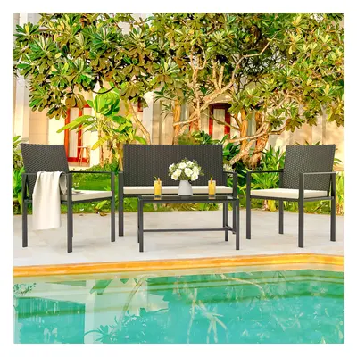 -4 Pieces Patio Furniture Set with Glass Coffee Table