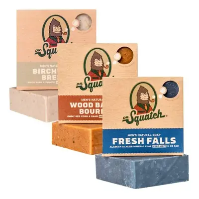 Dr. Squatch All Natural Bar Soap for Men, Bar Variety Pack, Wood Barrel Bourbon, Fresh Falls, Bi