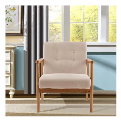 Modern Oak Wooden Single Sofa Armchair, Beige