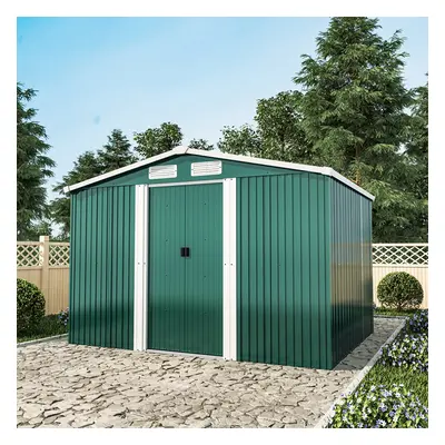 (Dark Green, 6x 8ft) Metal Steel Garden Shed Outdoor Storage Tool Sheds Building & Foundation