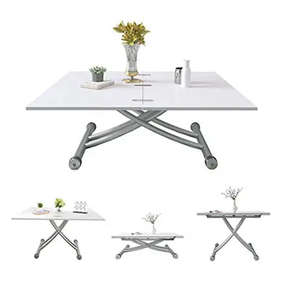 Multifunction Dining Table, Modern Height Adjustable Coffee Table,White Party Table for Living R