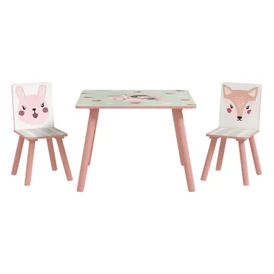 ZONEKIZ Kids Table and Chairs, Childrens Desk with Chairs, Pink