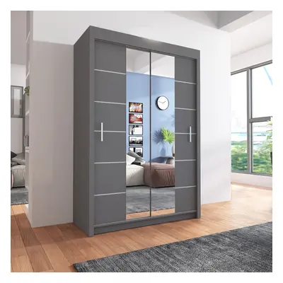 (150cm, Grey) Sliding Mirror Door Wardrobe | Lisbon