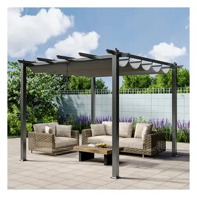 3x3M Dark Grey Aluminum Patio Pergola with Mobile Sun-shade Canopy