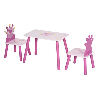 HOMCOM Pcs Kids Princess & Crown Chair Table Set Home Furniture Yrs Pink