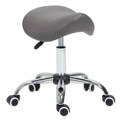 HOMCOM PU Leather Saddle Stool w/ Moulded Padded Seat Adjustable Height Grey