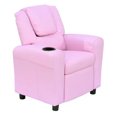 HOMCOM Kids Recliner Chair w/ Cup Holder, PU Leather Children Lounger, Pink