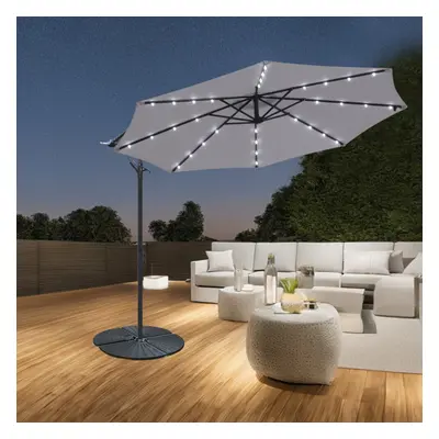 Greenbay 3M Grey Cantilever Banana Parasol with LED Lights Outdoor Garden Sun Shade