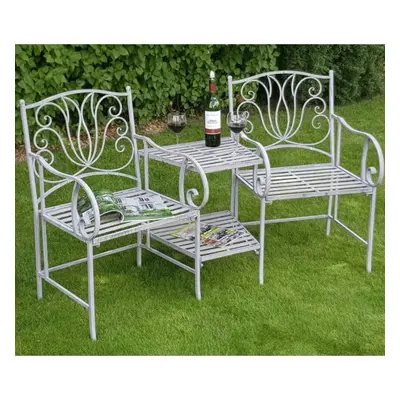 Grey Garden Bench Duo Love Seat Companion Chair Outdoor Seater Ornate Design