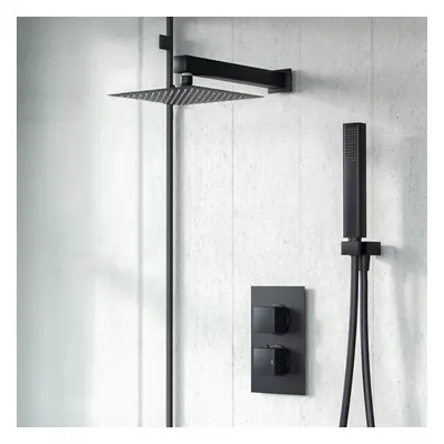 2 Dial Way Thermostatic Mixer Valve Shower Head Handset Shower Set Matte Black