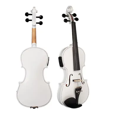 (White) Acoustic Violin Set With EQ Installation Solidwood 4/4 Fiddle w/ Brazilwood Bow+Audio Ca