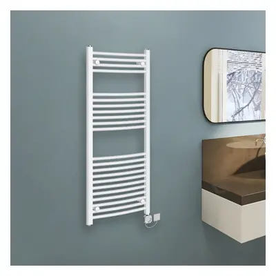 (1200x500mm, White) WarmeHaus Curved Thermostatic Electric Heated Towel Rail Warmer Radiator