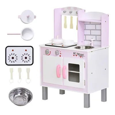 HOMCOM Kids Kitchen Play Set Sounds Utensils Pans Storage Child Role Play Yrs+