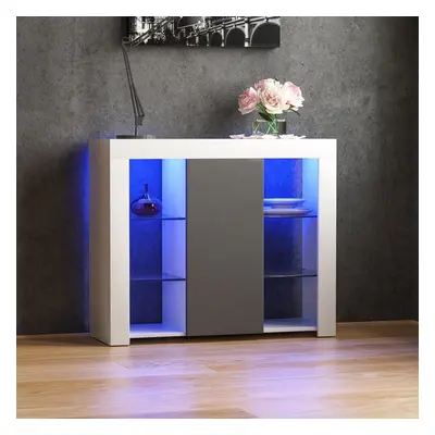 (White & Grey) Azura Door LED Sideboard Shelves Storage Cabinet