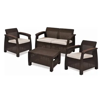 Keter Corfu Outdoor Seater Rattan Garden Table & Chairs Set