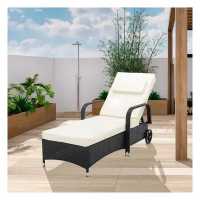 (BLACK) Rattan Sun Lounger Bed Recliner Outdoor Garden Chair