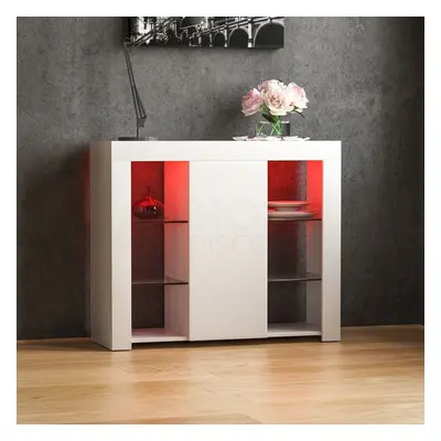 (White) Azura Door LED Sideboard Shelves Storage Cabinet